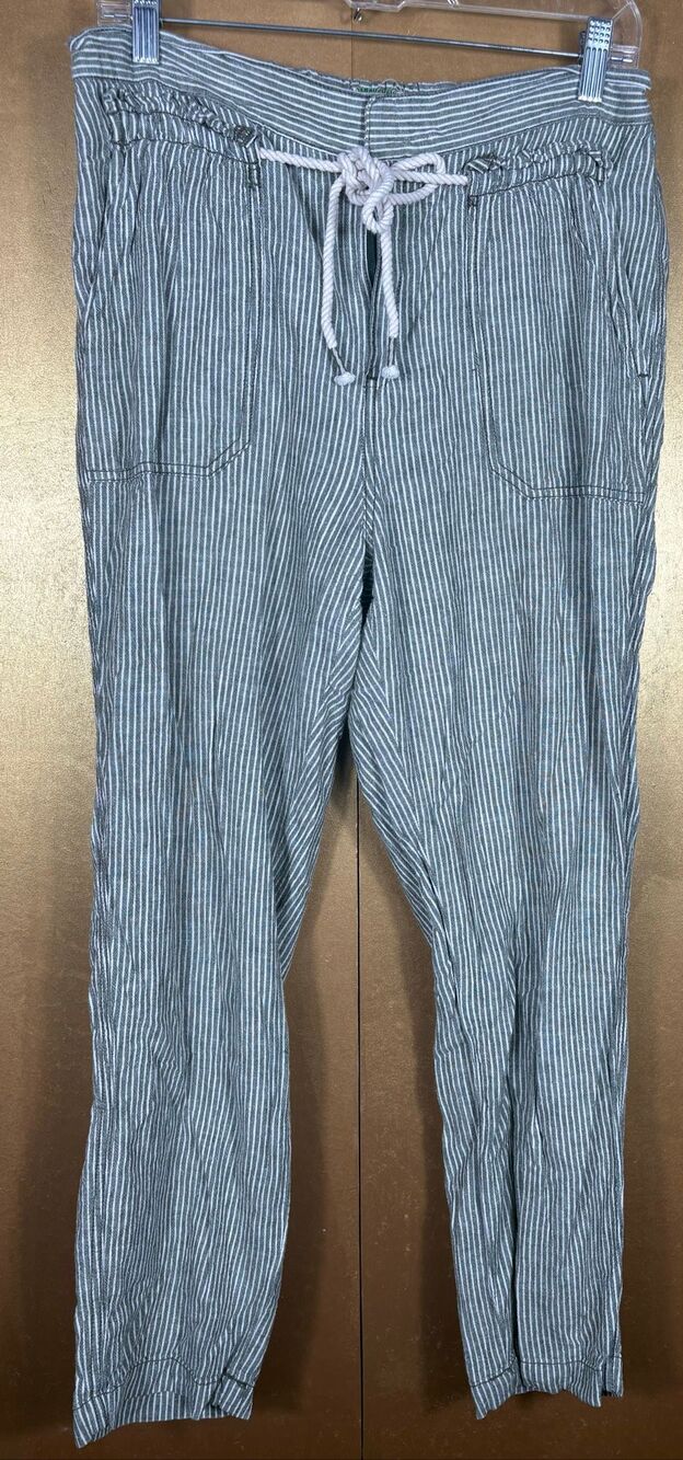 Anthropologie linen blend drawstring striped pants size M
